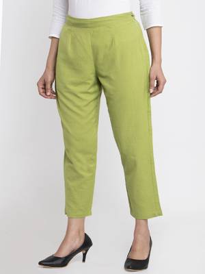 Green plain cotton trousers 5