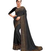 Black Embroidered Satin Saree With Blouse