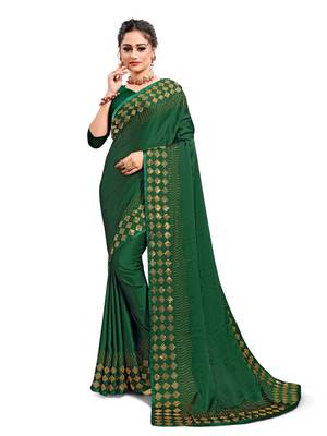 Green Embroidered Satin Saree With Blouse 1