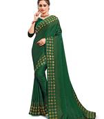 Green Embroidered Satin Saree With Blouse