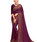 Wine embroidered satin saree with blouse