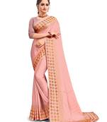 Peach Embroidered Satin Saree With Blouse