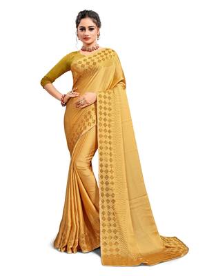 Mustard Embroidered Satin Saree With Blouse 1