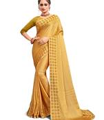 Mustard Embroidered Satin Saree With Blouse