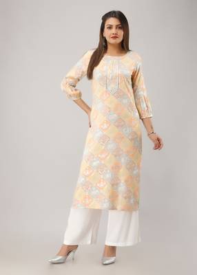 Orange Colored Gota Work Rayon Kurta 1