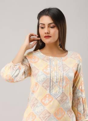 Orange Colored Gota Work Rayon Kurta 2