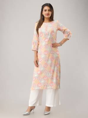 Pink Colored Gota Work Rayon Kurta 1