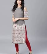 Grey Colored Off-Shoulder Cotton Straight Kurta