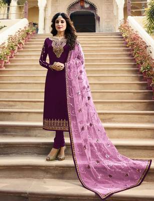 Wine embroidered satin salwar 1