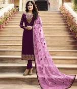 Wine embroidered satin salwar
