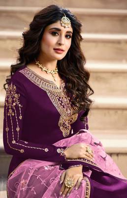 Wine embroidered satin salwar 2