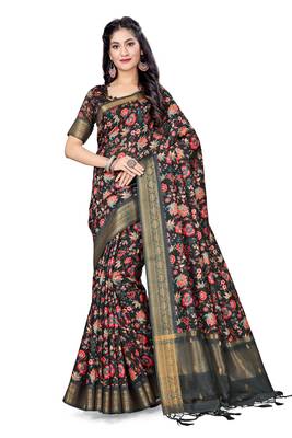Black Printed Art Silk Saree With Blouse 1