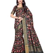 Black Printed Art Silk Saree With Blouse
