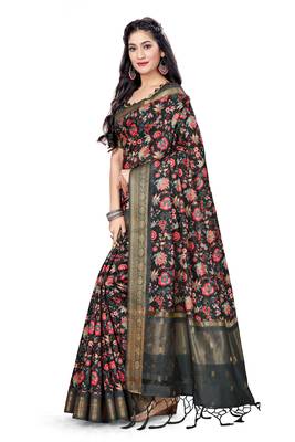 Black Printed Art Silk Saree With Blouse 2