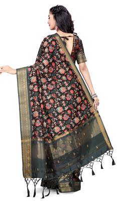 Black Printed Art Silk Saree With Blouse 3