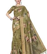 Green Printed Art Silk Saree With Blouse