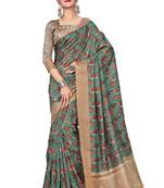 Turquoise Printed Art Silk Saree With Blouse