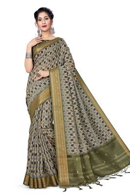 Multicolor Printed Art Silk Saree With Blouse 1
