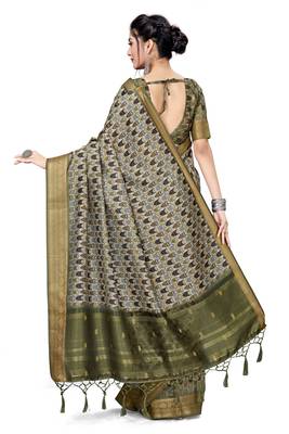 Multicolor Printed Art Silk Saree With Blouse 3