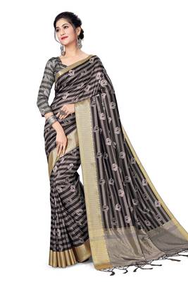 Multicolor Printed Tussar Silk Blend Saree With Blouse 1