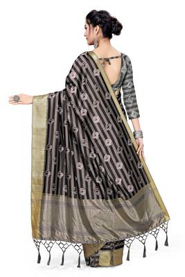 Multicolor Printed Tussar Silk Blend Saree With Blouse 3