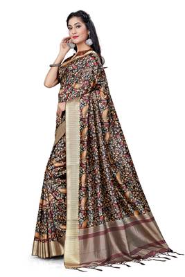 Multicolor Printed Tussar Silk Blend Saree With Blouse 1
