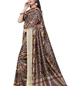 Multicolor Printed Tussar Silk Blend Saree With Blouse