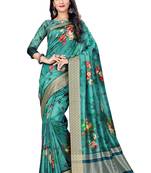 Green printed tussar silk saree with blouse