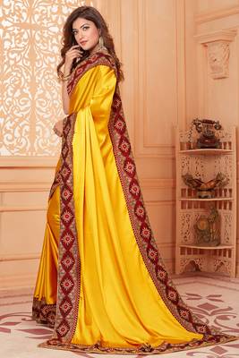 Yellow embroidered silk blend saree with blouse 3