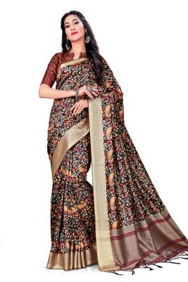 Multicolor Printed Tussar Silk Blend Saree With Blouse 2