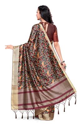 Multicolor Printed Tussar Silk Blend Saree With Blouse 3