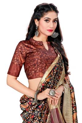 Multicolor Printed Tussar Silk Blend Saree With Blouse 4