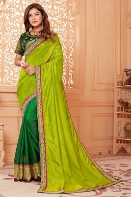 Multicolor embroidered silk blend saree with blouse 1