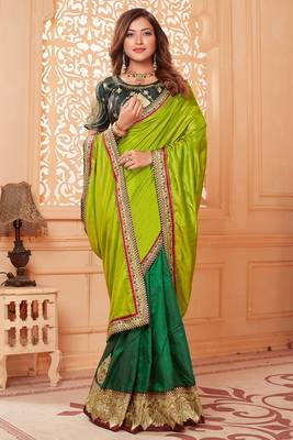 Multicolor embroidered silk blend saree with blouse 2