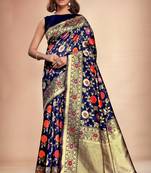 Blue Woven Art Silk Saree With Blouse