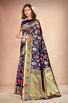 Blue Woven Art Silk Saree With Blouse
