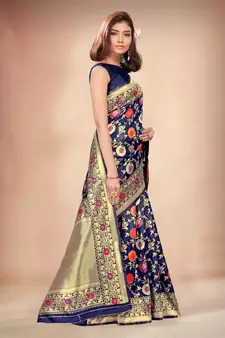 Blue Woven Art Silk Saree With Blouse