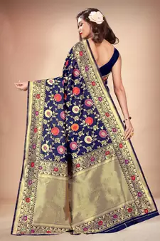Blue Woven Art Silk Saree With Blouse