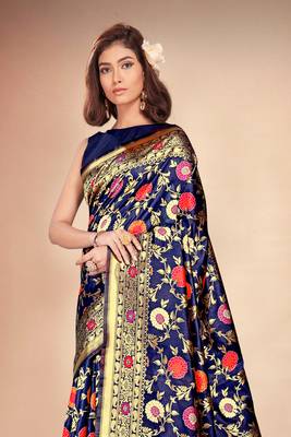 Blue Woven Art Silk Saree With Blouse 5