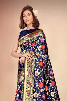 Blue Woven Art Silk Saree With Blouse