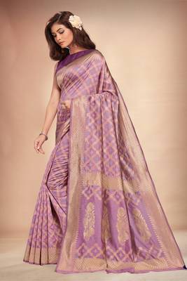 Lavender woven art silk saree with blouse 1