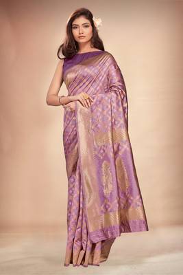 Lavender woven art silk saree with blouse 2