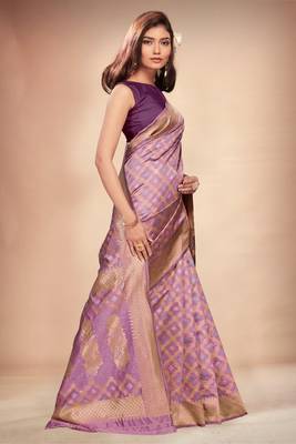 Lavender woven art silk saree with blouse 3
