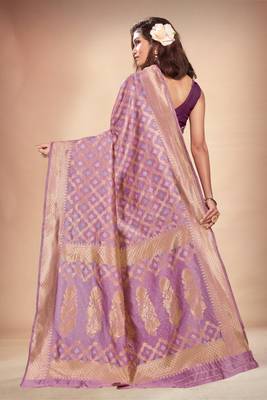 Lavender woven art silk saree with blouse 4
