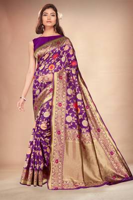Purple woven art silk saree with blouse 1