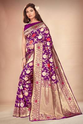 Purple woven art silk saree with blouse 2