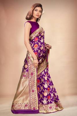 Purple woven art silk saree with blouse 3