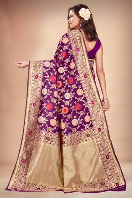 Purple woven art silk saree with blouse 4
