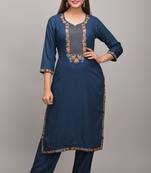 Jaipur Fashion Mode Womens Rayon Embroidered Straight Kurta Palazzo Set (Blue)