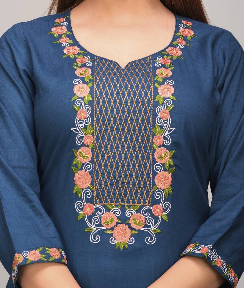 Jaipur Fashion Mode Womens Rayon Embroidered Straight Kurta Palazzo Set (Blue)